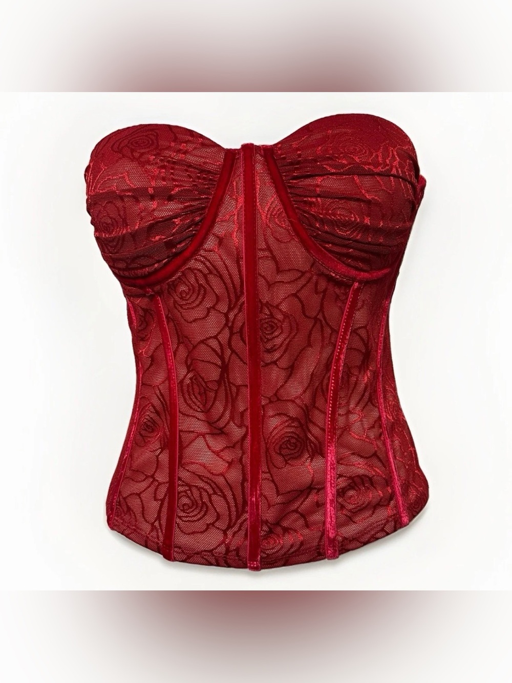 Chocolate USA Red Lace Corset Bustier Strapless Whimsygoth Sexy Top  Women's L